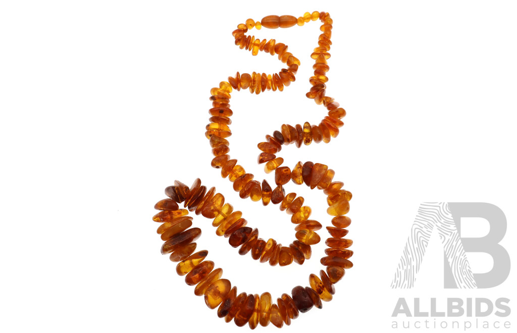 Vintage Amber Beads, Long Graduated Strand with Screw Clasp, 70cm