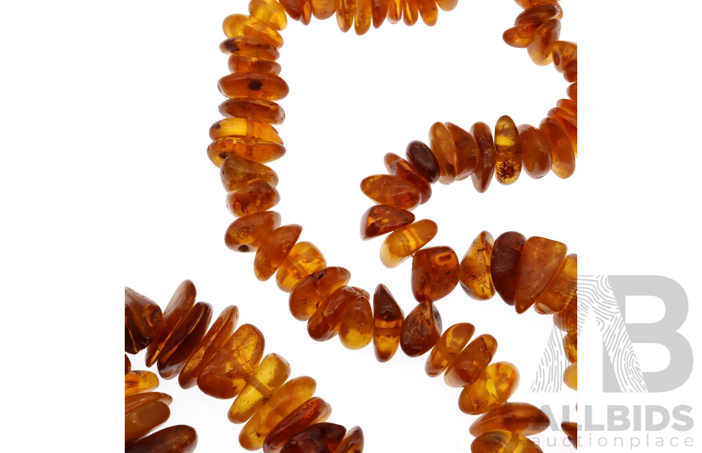 Vintage Amber Beads, Long Graduated Strand with Screw Clasp, 70cm