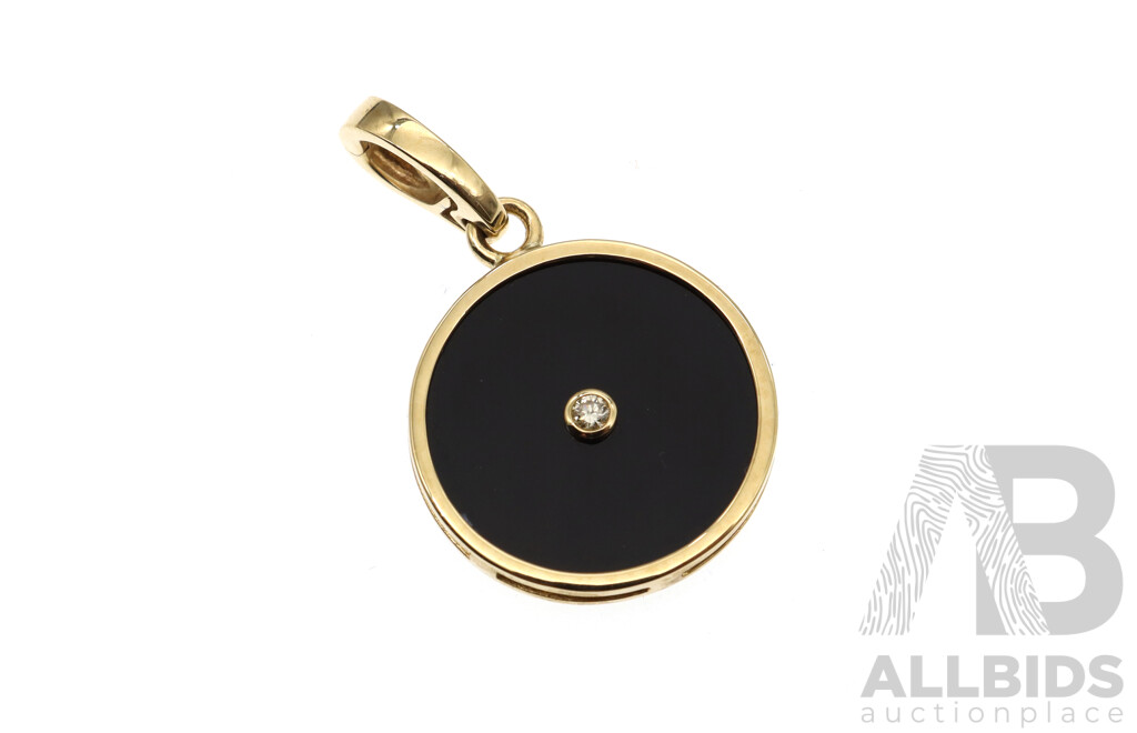 9ct Diamond & Onyx Enhancer Pendant, TDW 0.05ct, 20mm Diameter, 3.29 Grams