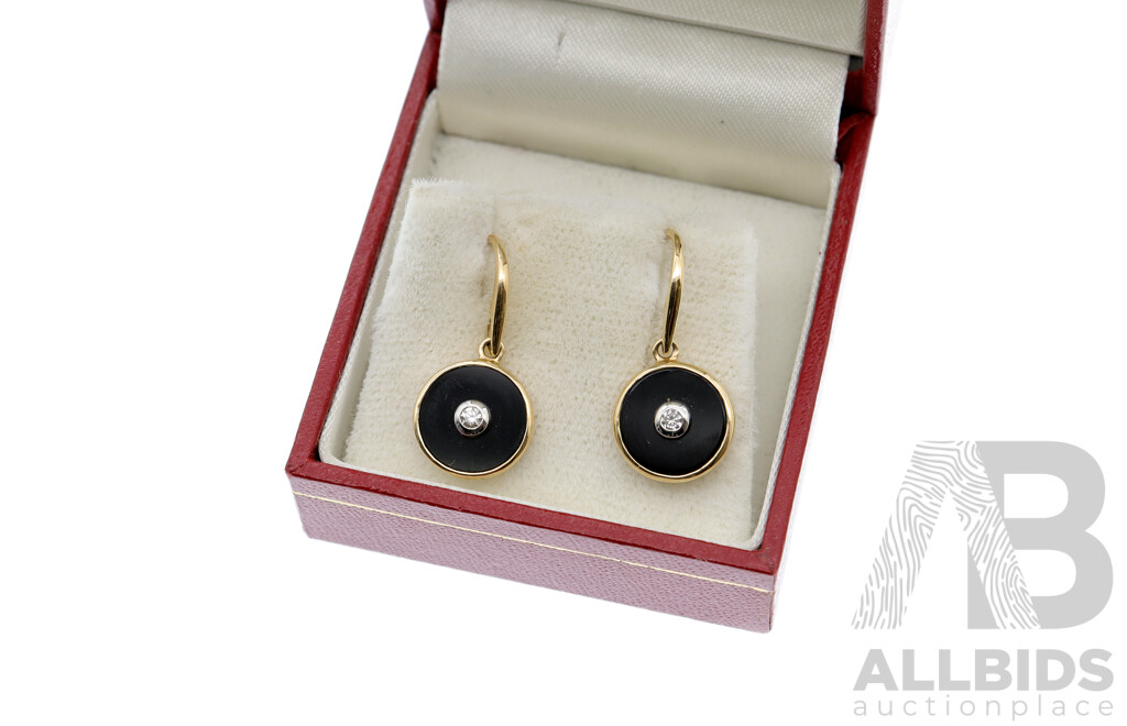 9ct Diamond & Onyx Drop Earrings, TDW 0.06ct, 23mm Long, 2.79 Grams