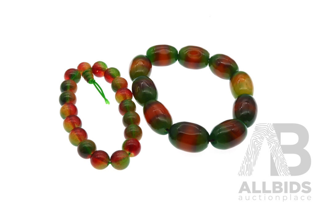 Natural Banded Agate Prayer Bead Bracelets (2) 18cm & 20cm