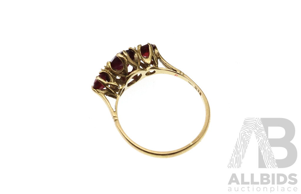 9ct Vintage Rhodolite Garnet Bridge Ring, Size N, 1.94 Grams