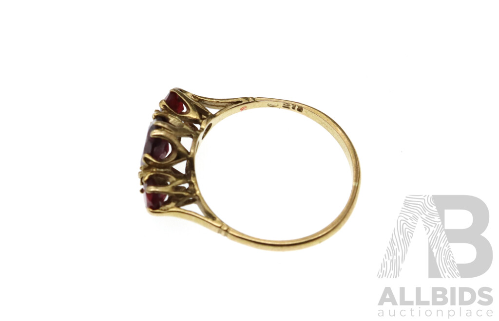 9ct Vintage Rhodolite Garnet Bridge Ring, Size N, 1.94 Grams