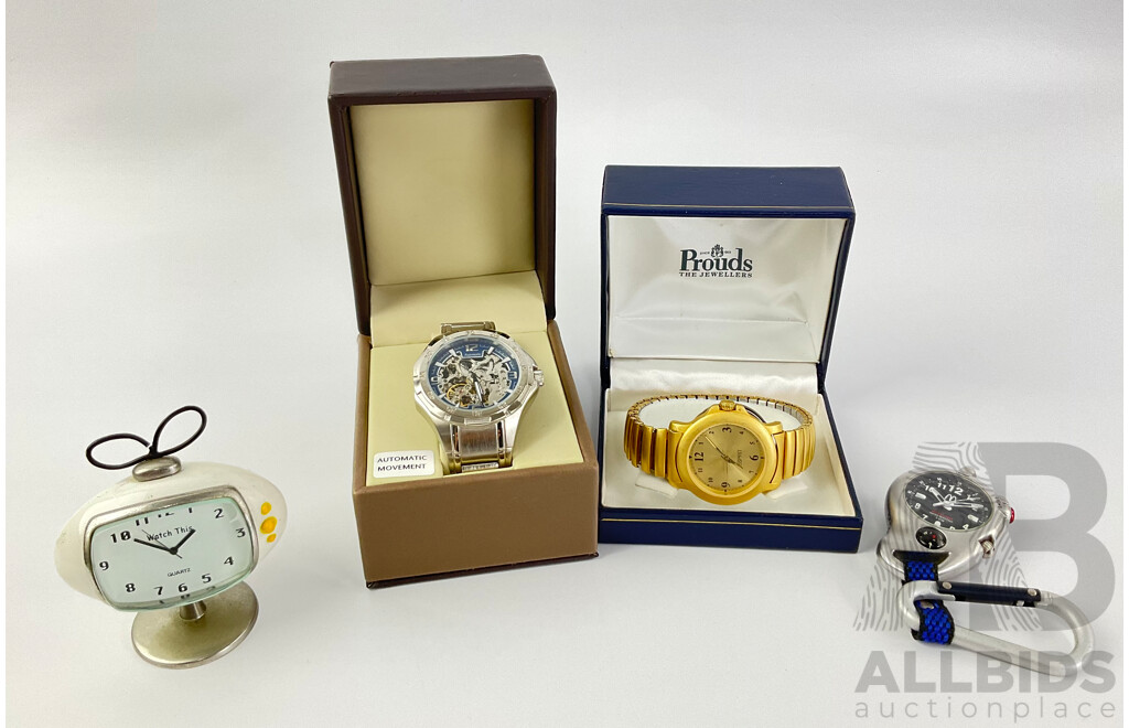 Collection of (4) Watches Including Gold Tone Esprit Watch, McDonalds Compass Watch and Retro Desk Clock