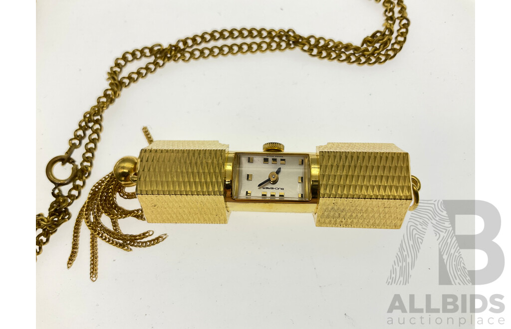 Vintage (2) Gold Tone Watch Pendants, Bucherer & Etienne Brands, Both Manual Winding