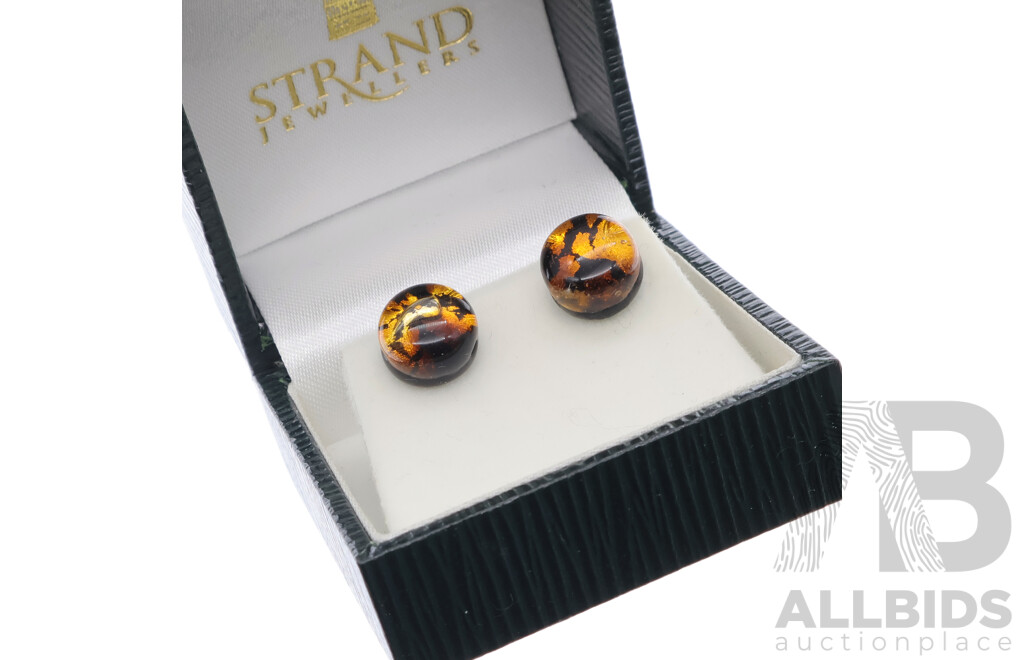 Antica Murrina & Amber Coloured Art Glass Studs with Two Other Pairs, All Gift Boxed