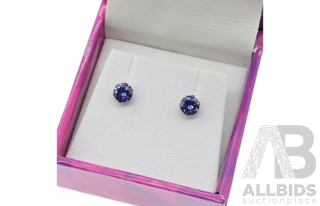 9ct Lab Created Biron Sapphire Stud Earrings, 5mm, 0.54 Grams