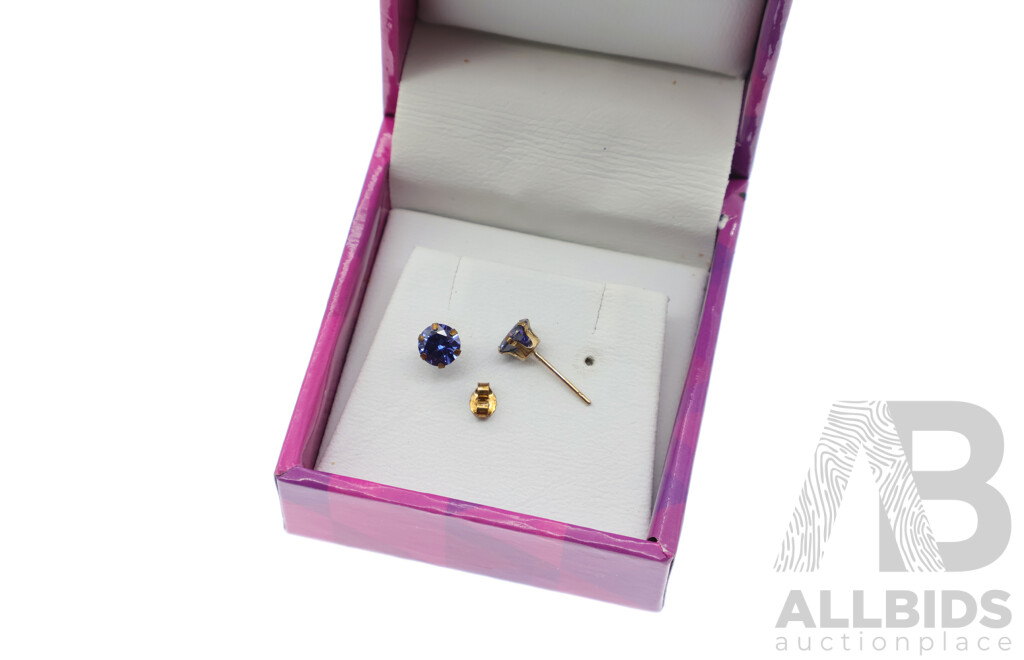 9ct Lab Created Biron Sapphire Stud Earrings, 5mm, 0.54 Grams