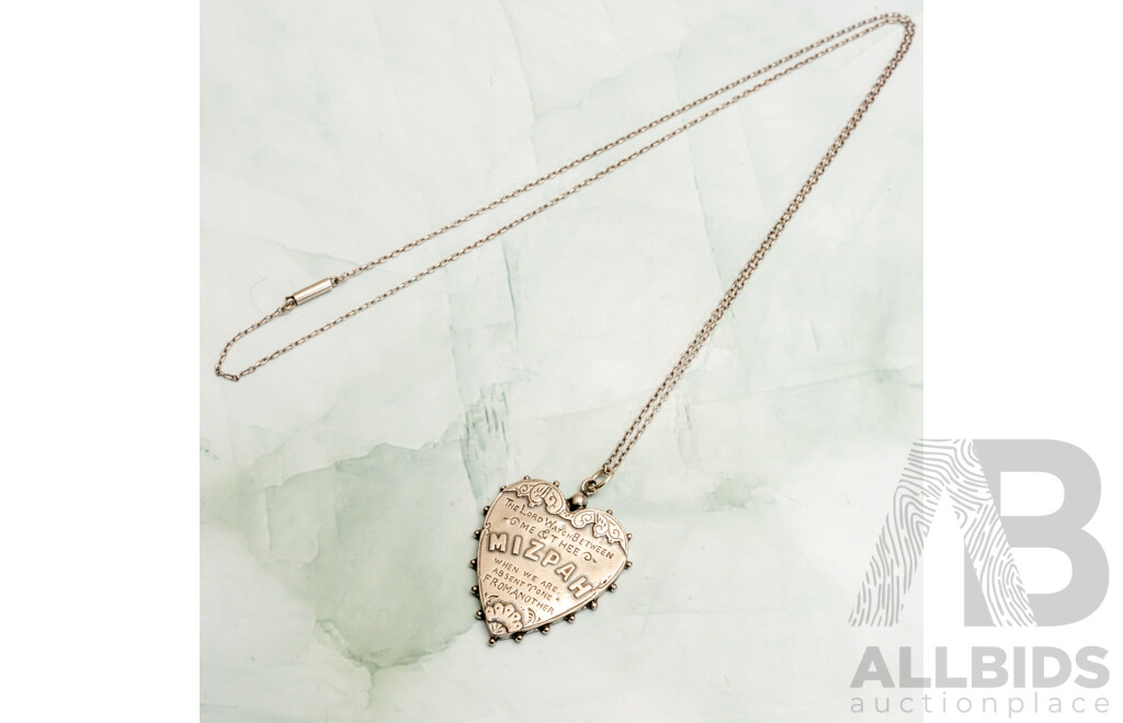 Antique Victorian Silver MIZPAH Pendant, 35mm on 70cm Silver Necklace, 8.26 Grams
