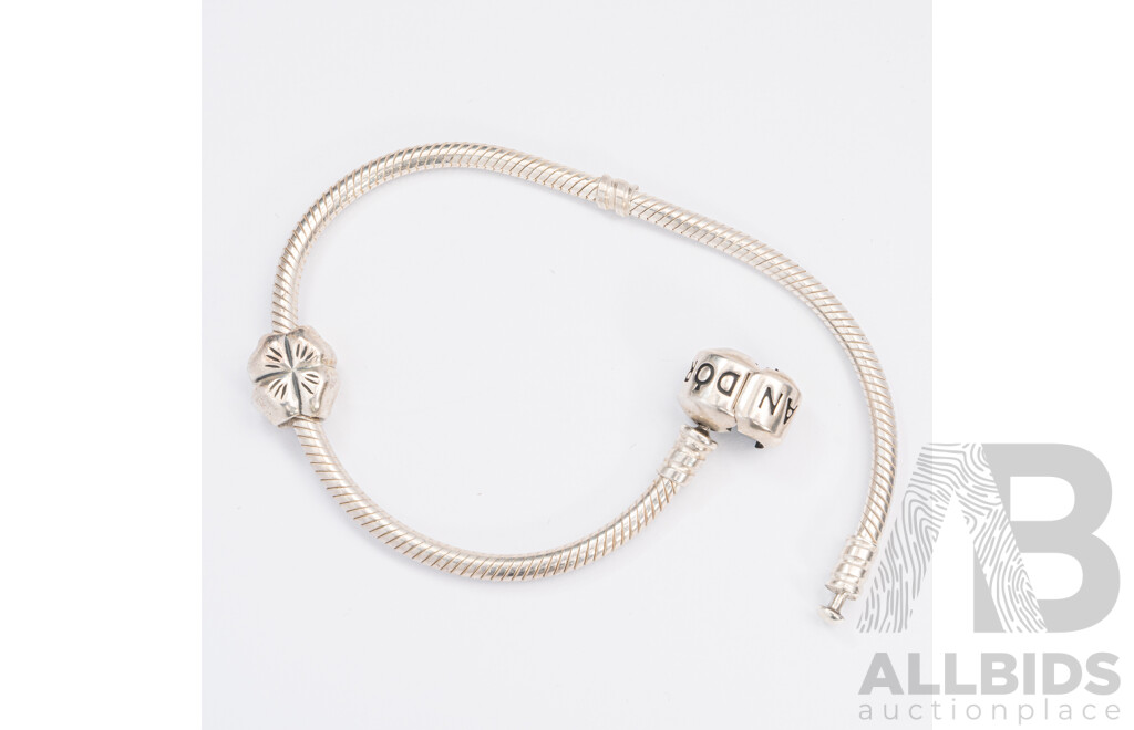Pandora 'moments' Sterling Silver Bead Charm Bracelet with Pandora Four Leaf Clover Charm, 19cm, 18.56 Grams