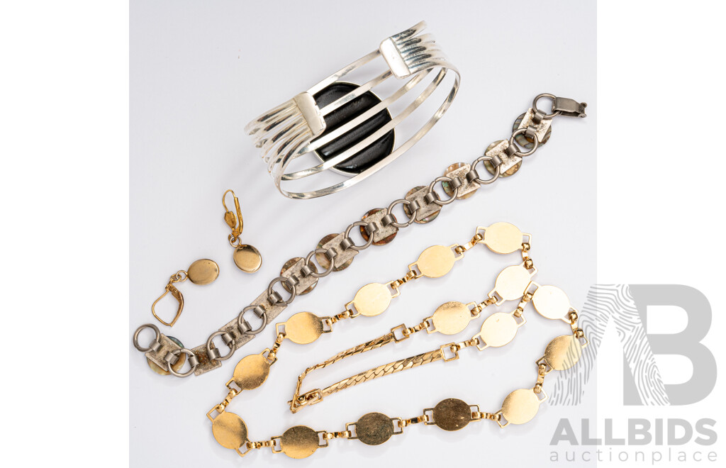 Sterling Silver Paua Shell Cuff Bangle with Paua Shell Necklace, Bracelet and Earrings