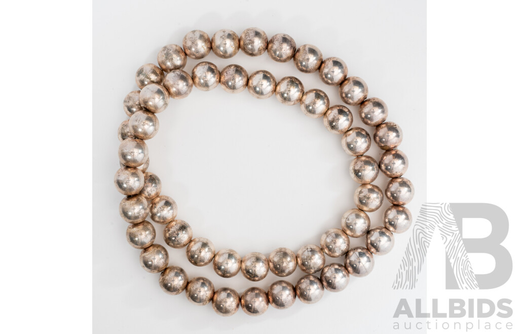 Bianca 950 Italian Sterling Silver Beaded Necklace with Magnetic Clasp, 50cm, 48.0 Grams