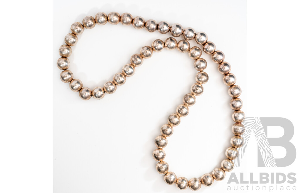 Bianca 950 Italian Sterling Silver Beaded Necklace with Magnetic Clasp, 50cm, 48.0 Grams