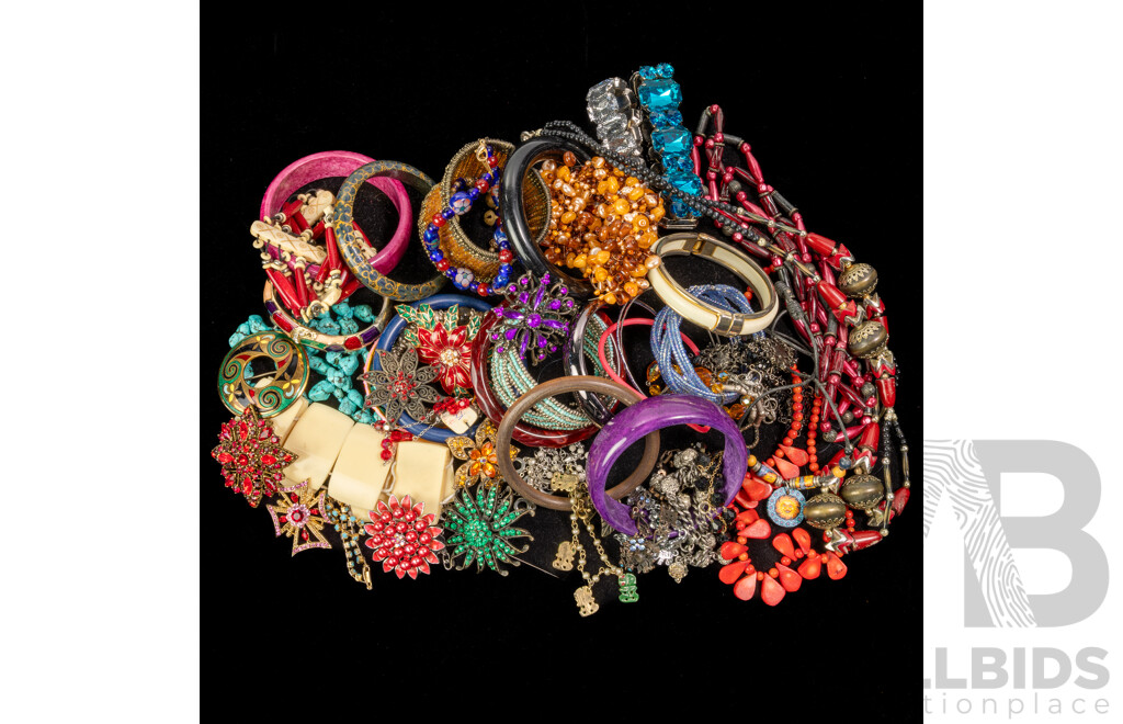 Colourful Collection of Vintage Bangles, Bracelets and Brooches