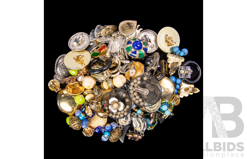 Vintage Retro Collection of (27) Pairs of Statement Clip on Earrings in an Assortment of Designs and Colours
