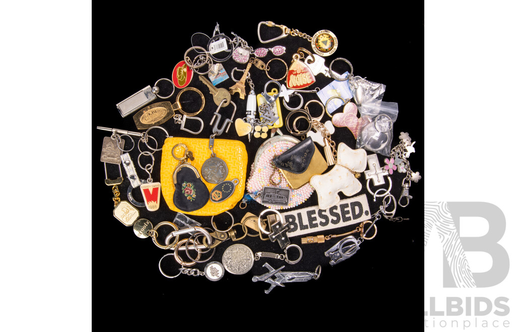 Vintage Keyrings Collection Including Micro Tapestry Purse, Holden, 1986 Swans & Travel Assortment
