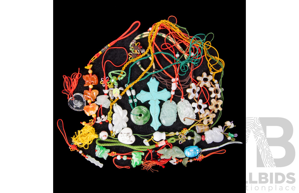 Chinese Braided Necklace & Bag Charm Collection with Carved Figurines