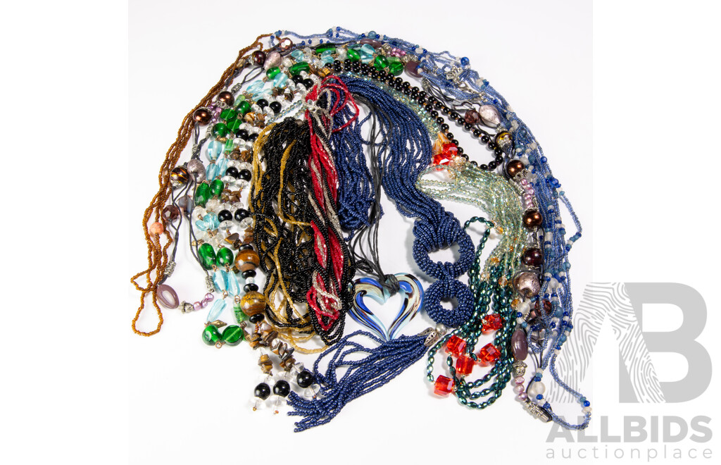 Collection of (9) Art Glass Beaded Necklaces in Various Lengths and Designs