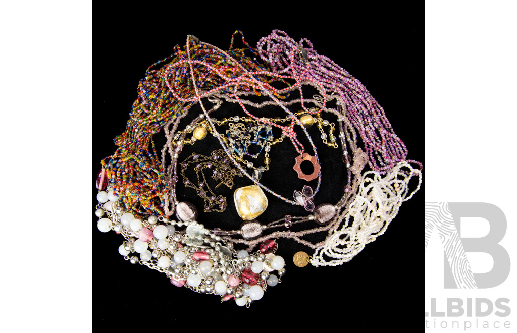 Lovely Collection of Various Art Glass Beaded Necklaces in Pastel Tones