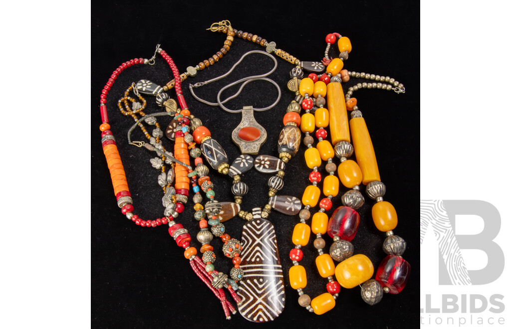 Collection of (7) Vintage Bohemian/tribal Beaded Necklaces in Various Designs