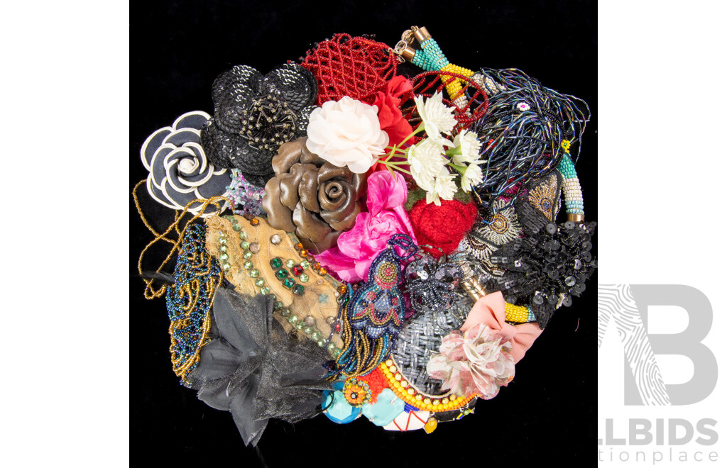 Vintage Collection of Hand Beaded Collars, Jewellery Items and Fabric Brooches