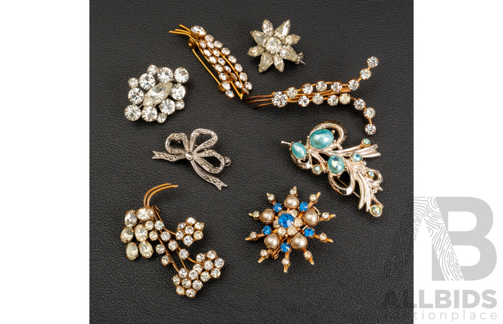 Collection of (8) Vintage Paste Stone Brooches