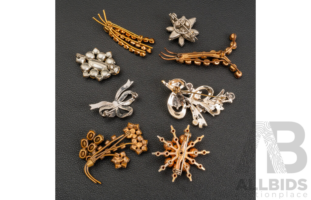 Collection of (8) Vintage Paste Stone Brooches