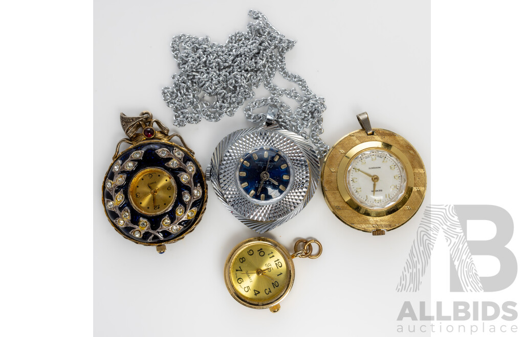 Collection of (4) Vintage Watch Pendants Including Rouan & Genova