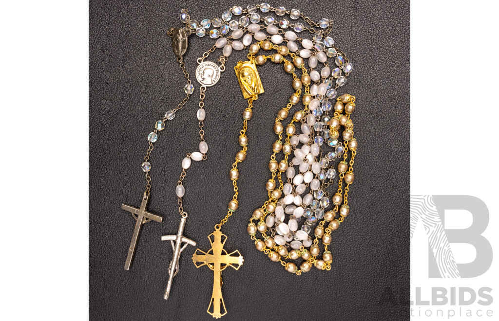 Vintage Rosary Beads (3) Sets with Aurora Borealis Crystal, Faux Pearl and Beads