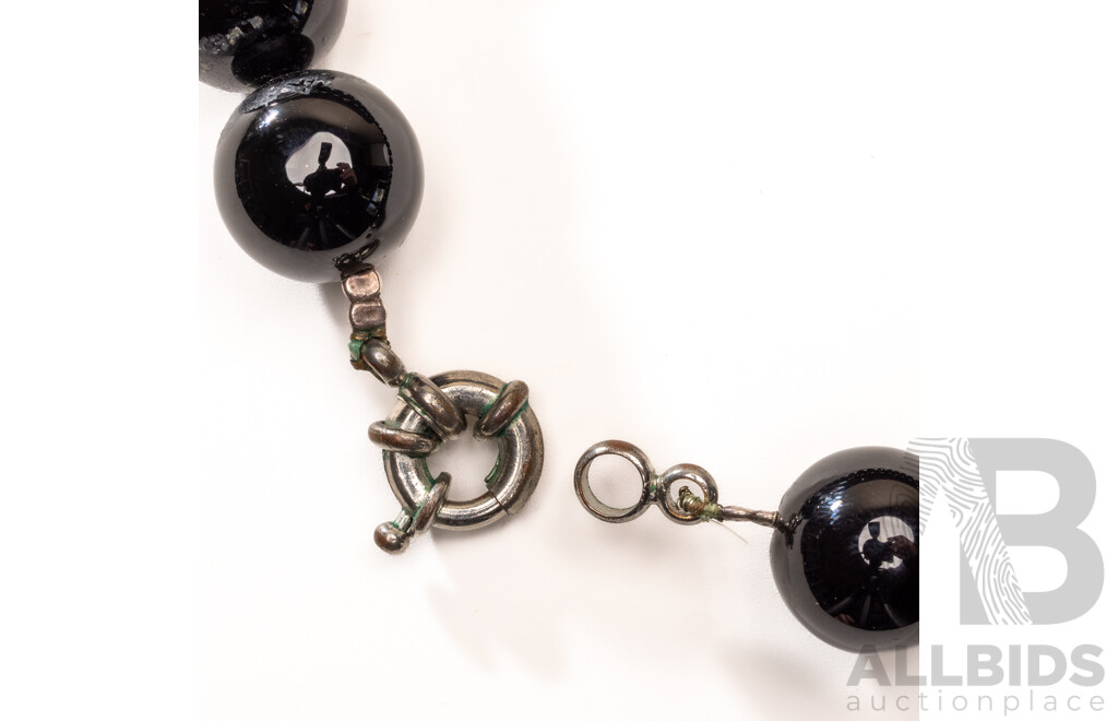 Vintage Onyx Beaded 50cm Necklace & Matching Stretch Bracelet, 15.5mm Wide
