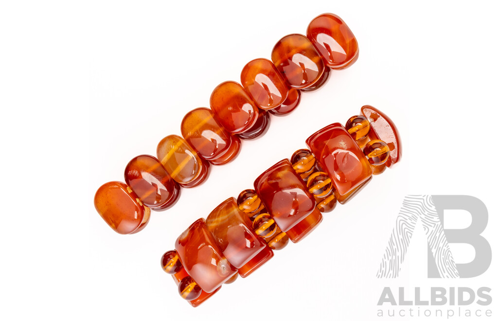 Vintage (2) Carnelian Tablet Style Beaded Bracelets