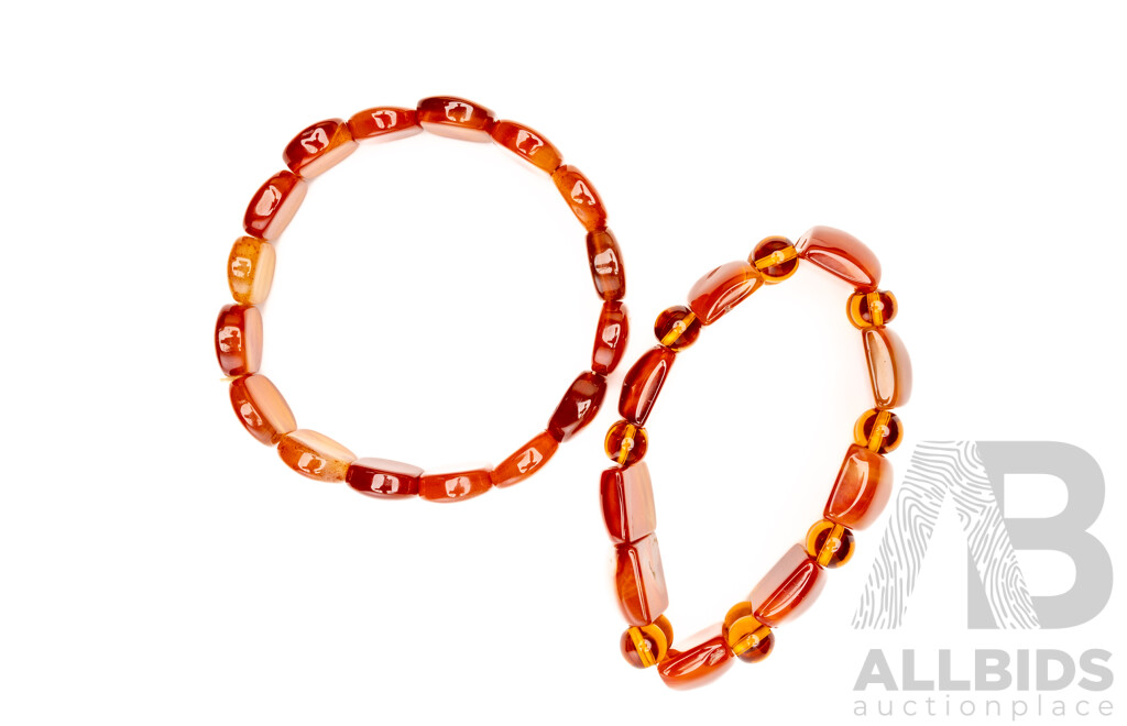 Vintage (2) Carnelian Tablet Style Beaded Bracelets