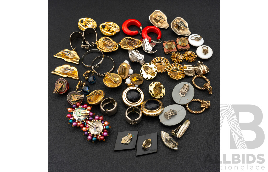 Vintage Collection of (25) Pairs of Clip on Earrings in Various Designs and Colours