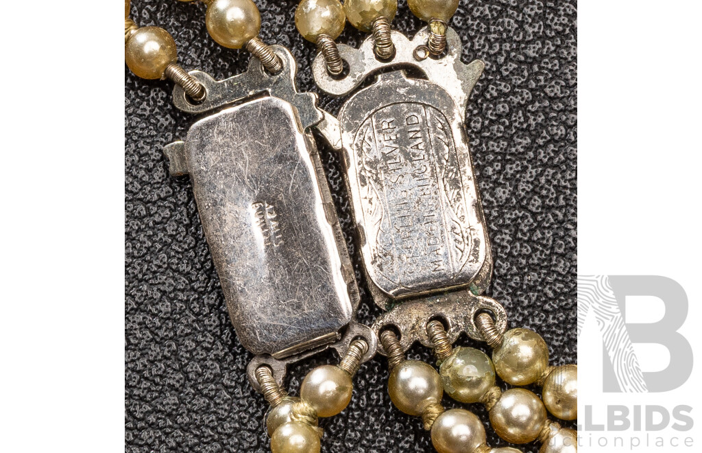 Vintage Double Strand Faux Pearl Necklace & Triple Strand Necklace, Both with Sterling Silver Clasps