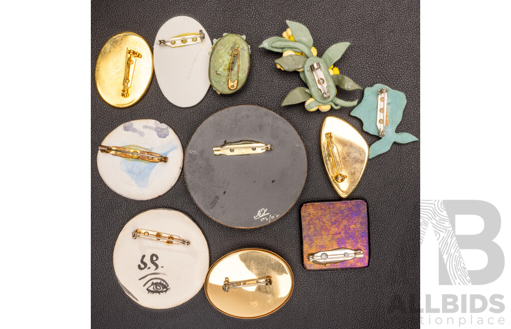 Collection of (11) Artisian Handmade Vintage Brooches