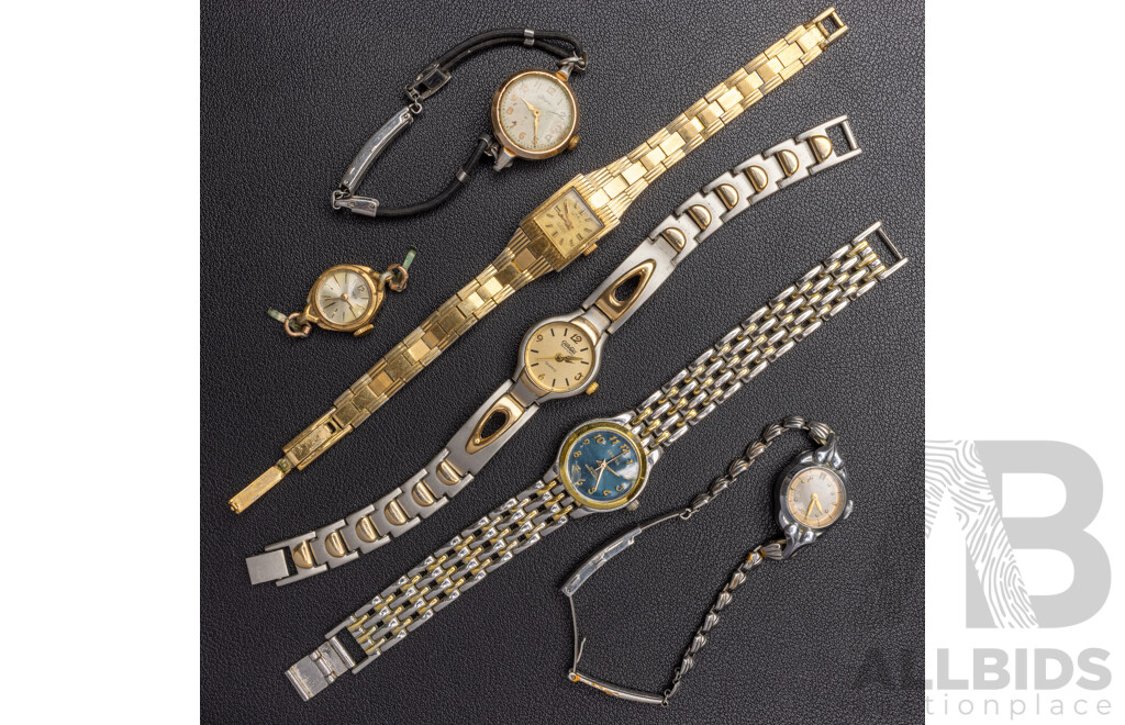 Collection of (6) Petite Ladies Watches Including Ceton 17 Jewels Incabloc & Zarja Vintage Soviet Watch