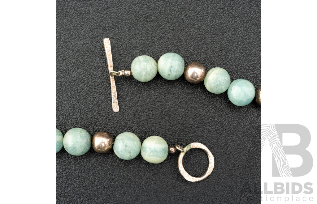 Sterling Silver Amazonite Beaded Necklace, with T-Bar Toggle Clasp, 42cm