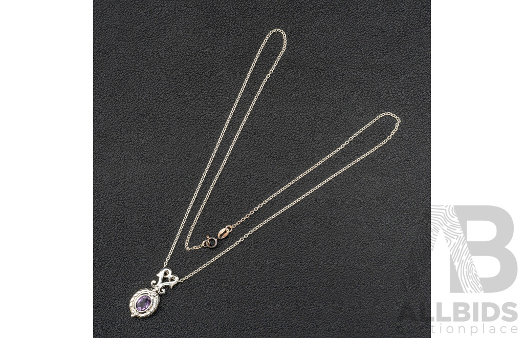 Sterling Silver Topaz & Amethyst Pendants on Chain, SS CZ Stud Earrings, 9.93 Grams - as New
