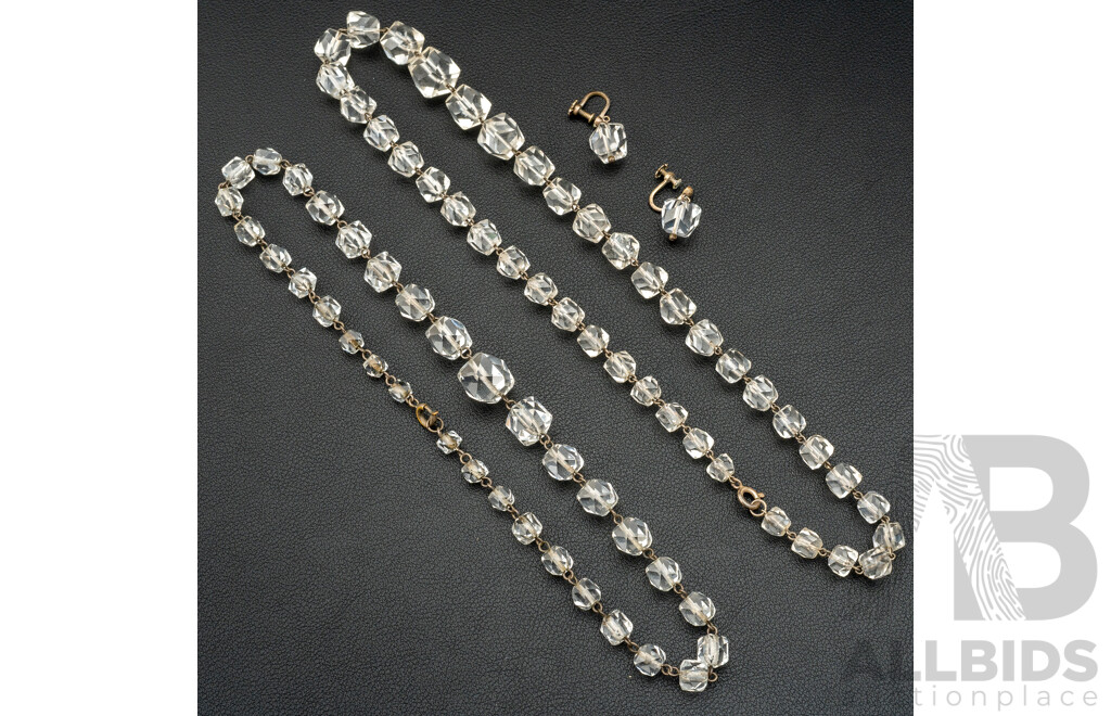 Vintage (2) Austrian Crystal Necklaces, 40/44cm, with Matching Screwback Clip on Crystal Drop Earrings