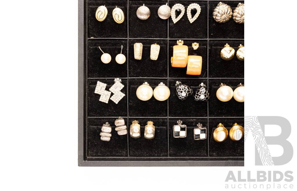 Collection of 35 Pairs of Quality Clip on Earrings on Display Tray