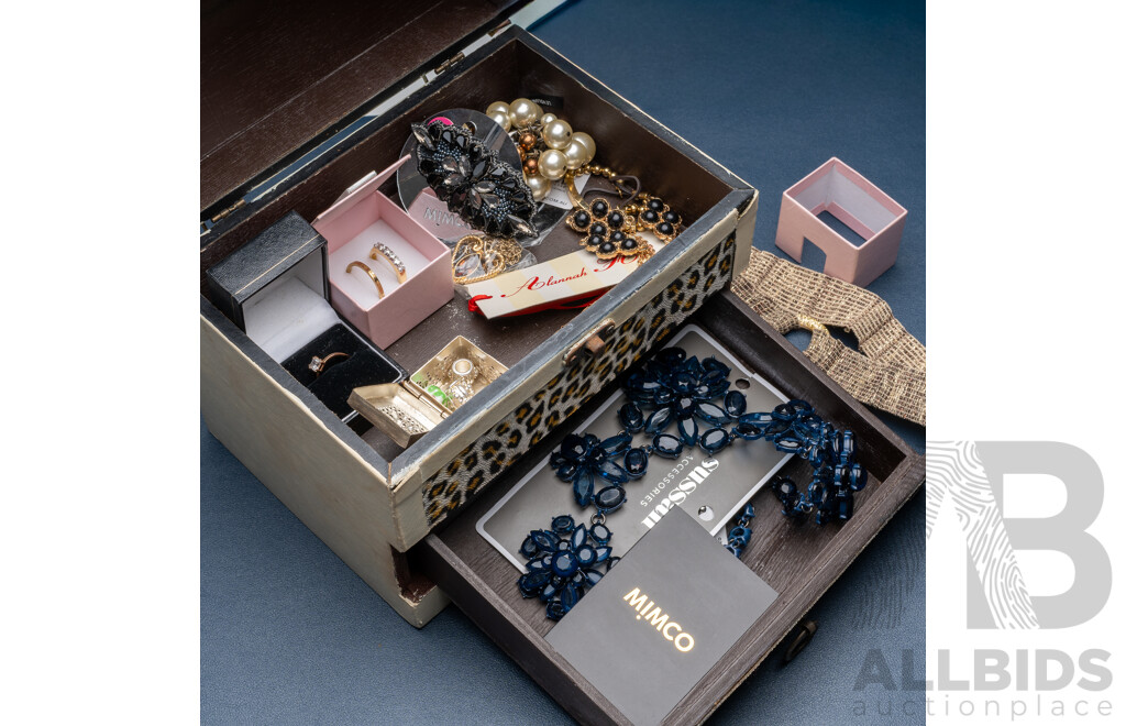 Collection of New Jewellery Items Including Mimco in Vintage Leopard Print Jewel Box