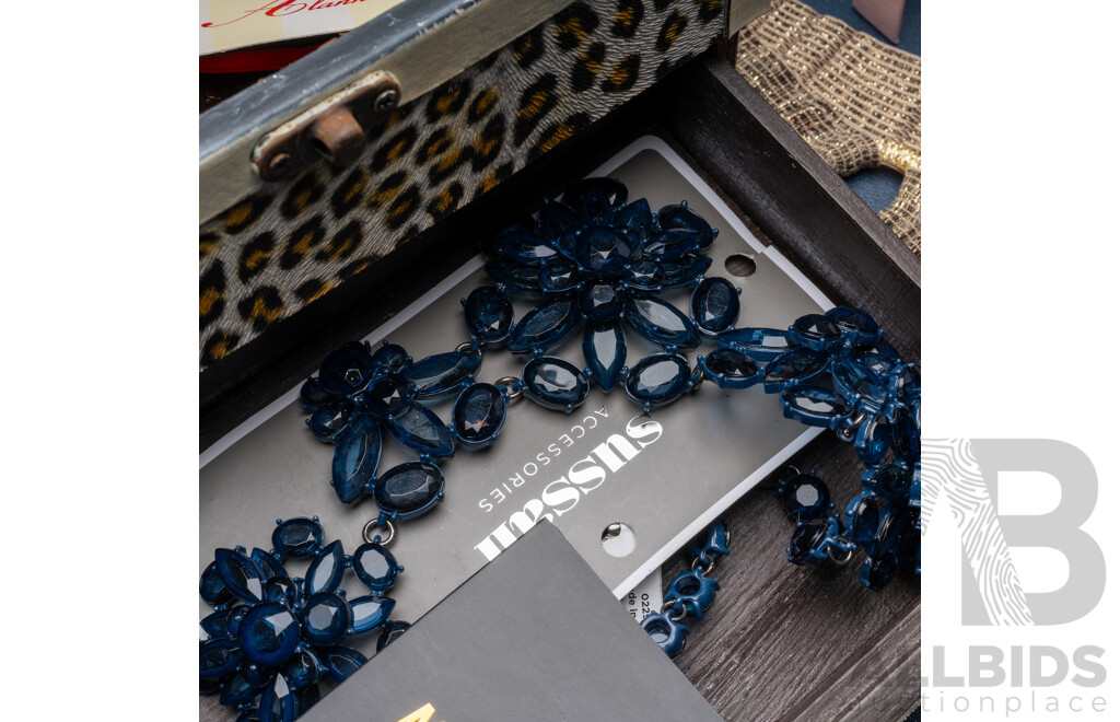 Collection of New Jewellery Items Including Mimco in Vintage Leopard Print Jewel Box