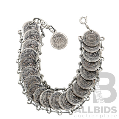 Sterling Silver Republic De S Marino Coin Bracelet, 20cm-23cm, 36.90 Grams