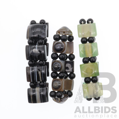 Natural Agate Tablet Stretch (3) Bracelets