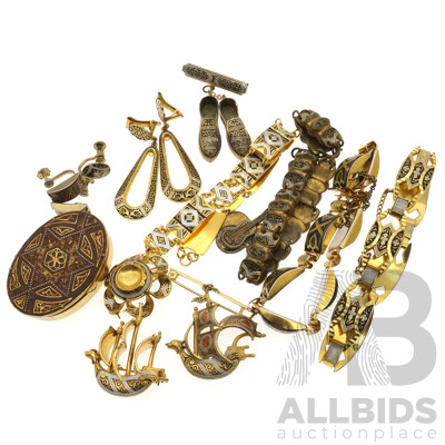 Toledo Damascene Amazing Vintage Jewellery Collection Including Bracelets, Brooches, Earrings & Pill Box