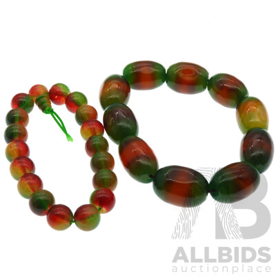 Natural Banded Agate Prayer Bead Bracelets (2) 18cm & 20cm