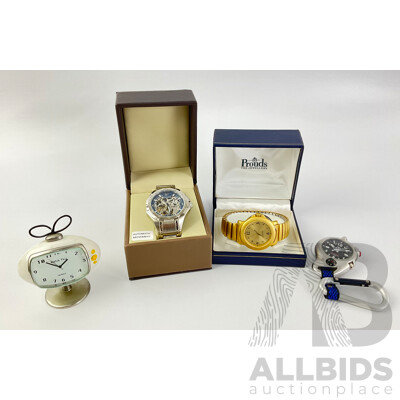 Collection of (4) Watches Including Gold Tone Esprit Watch, McDonalds Compass Watch and Retro Desk Clock