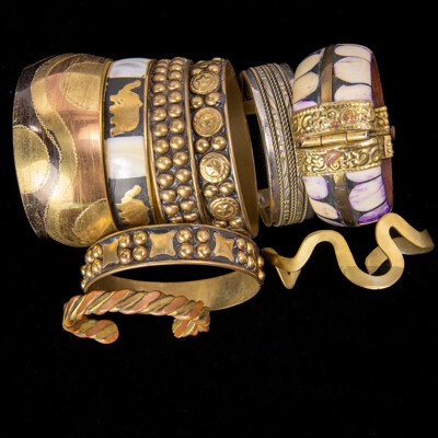 Collection of (9) Vintage Brass & Copper/Tone Bangles & Cuffs in Various Designs