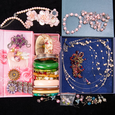 Pretty in Pink Themed Vintage Collection of Bangles & Necklaces