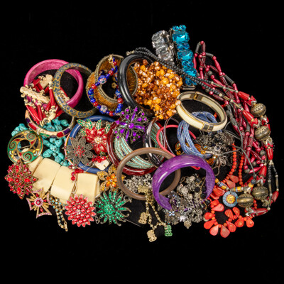 Colourful Collection of Vintage Bangles, Bracelets and Brooches